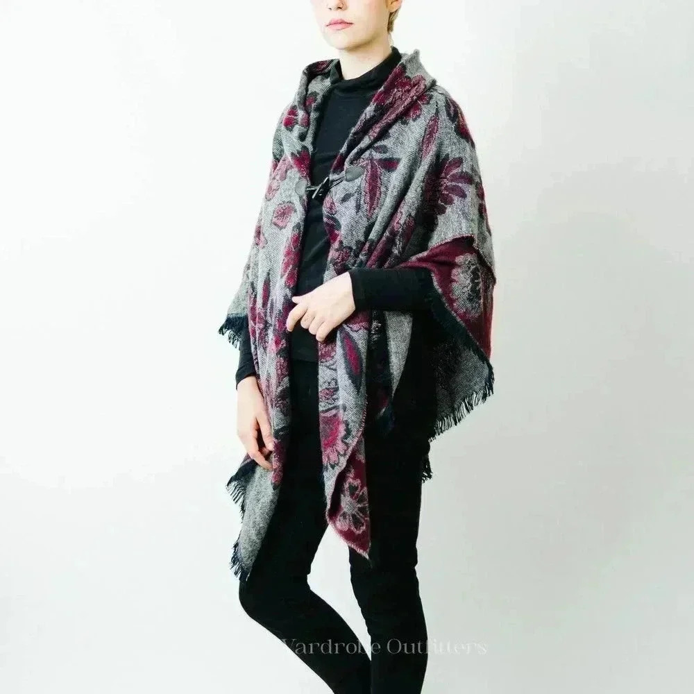 Floral Shaw Afgan Blanket Poncho - Picture 2 of 9